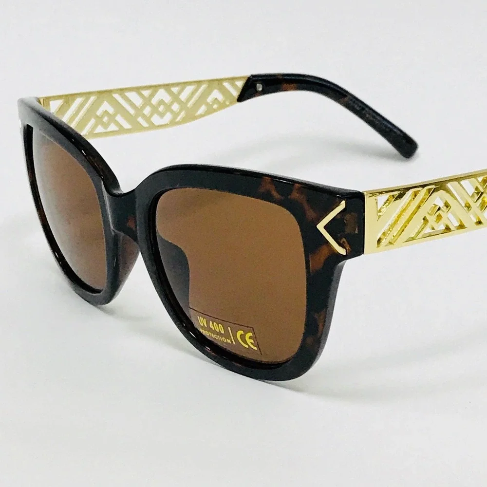 Cat Eye Sunglasses Tortoise Brown Gold Accents UV400‎ Protection Retro Vintage
